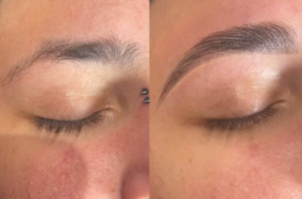 Transformación de laminado de cejas para mayor grosor y definición en Aurora.Esthetic, Ponce.