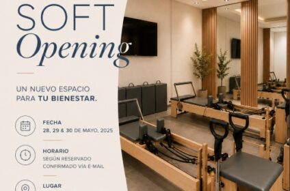 Arte promocional del Soft Opening de Kinova Pilates en San Juan, celebrado los días 28, 29 y 30 de mayo de 2026.
